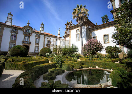 View of the tailored boxwood hedges of the Mateus Palace gardens, in Vila Real, Portugal Stock Photo