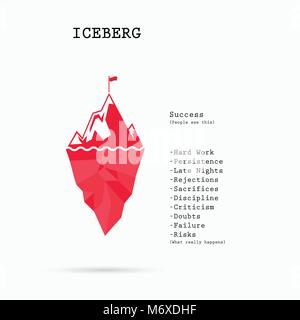 Risk analysis iceberg vector layered diagram.Iceberg on water infographic template.Business and education idea concept.Vector illustration Stock Vector