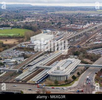 Aerial view of Ashford International train station- Ashford, Kent, UK Stock Photo