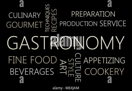 GASTRONOMY. Word cloud concept on black background Stock Photo