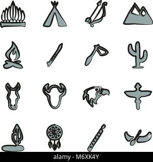 Native American Icons Freehand 2 Color Stock Vector