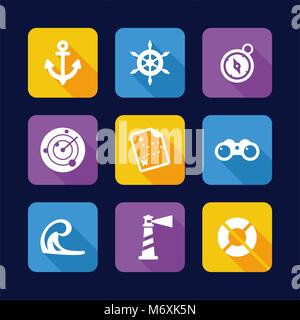 Nautical Icons Flat Design Stock Vector