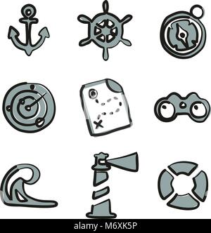 Nautical Icons Freehand 2 Color Stock Vector