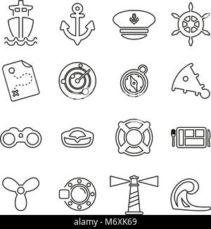 Nautical Vessel & Equipment Icons Thin Line Vector Illustration Set Stock Vector