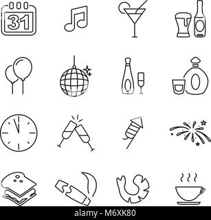 New Years Eve Celebration or Party Icons Thin Line Vector Illustration Set Stock Vector