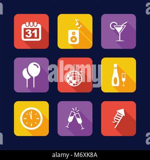 New Years Eve Icons Flat Design Stock Vector