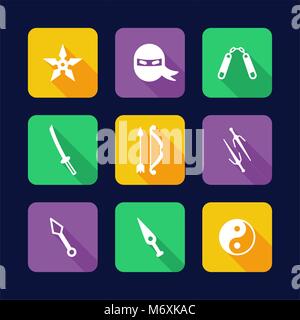 Ninja Icons Flat Design Stock Vector