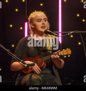 Teenager playing the Ukulele, Reykjavik, Iceland Stock Photo