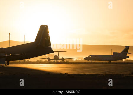 Beautiful morning sunrise over the apron of Uyuni airport, best of aviation photography Stock Photo