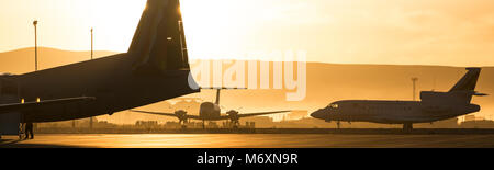 Beautiful morning sunrise over the apron of Uyuni airport, best of aviation photography Stock Photo