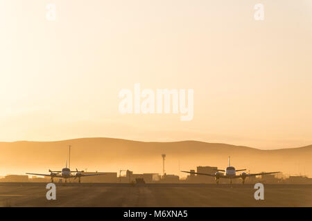 Beautiful morning sunrise over the apron of Uyuni airport, best of aviation photography Stock Photo