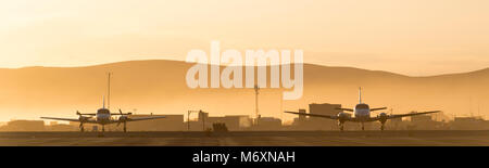 Beautiful morning sunrise over the apron of Uyuni airport, best of aviation photography Stock Photo