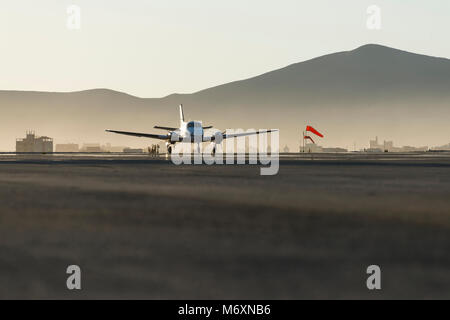 Beautiful morning sunrise over the apron of Uyuni airport, best of aviation photography Stock Photo