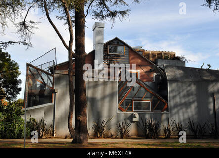 The Gehry Residence, architect Frank Gehry's home, stands in a Santa Monica, California neighborhood. Stock Photo