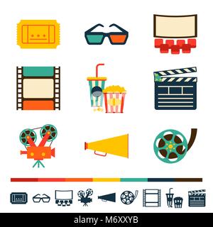 Set of movie design elements and cinema icons. Stock Vector