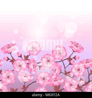 Spring sakura flowers seamless pattern horizontal border Stock Vector