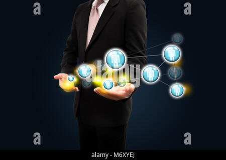Social network structure with businessmen. Stock Photo