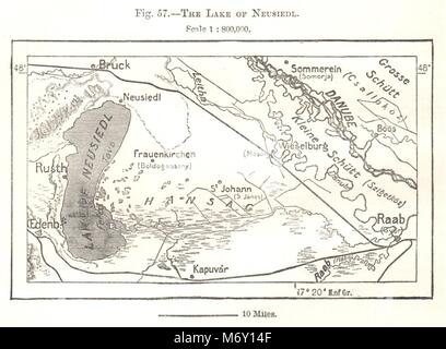 The Lake of Neusiedl. Gyor Raab. Austria. Sketch map 1885 old antique Stock Photo