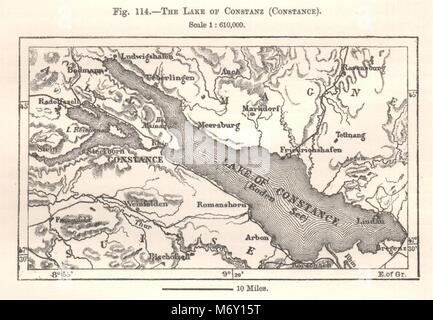 The Lake Constance (Bodensee). Switzerland. Sketch map 1885 old antique Stock Photo