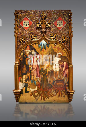 Gothic altarpiece tableau of the Archangel Gabriel  by Joan Mates of Vlafranca de Penedes, circa 1410-1430, tempera and gold leaf on for wood from the Stock Photo