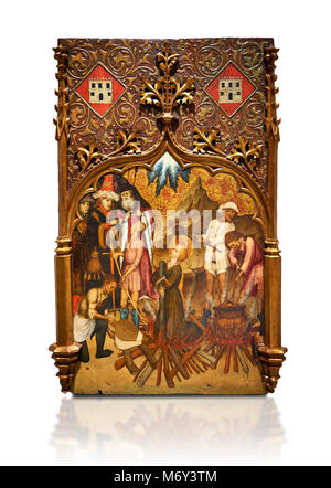 Gothic altarpiece tableau of the Archangel Gabriel  by Joan Mates of Vlafranca de Penedes, circa 1410-1430, tempera and gold leaf on for wood from the Stock Photo