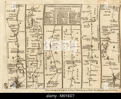 London Tottenham Enfield Waltham Hoddesdon Huntingdon. KITCHIN road map 1767 Stock Photo