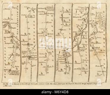 Stilton Stamford Coltsworth Grantham Newark Tuxford. KITCHIN road map 1767 Stock Photo