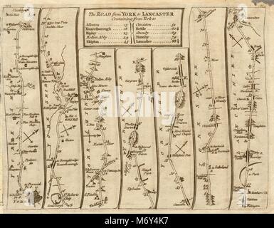 York Allerton Knaresborough Ripley Skipton Lancaster. KITCHIN road map 1767 Stock Photo