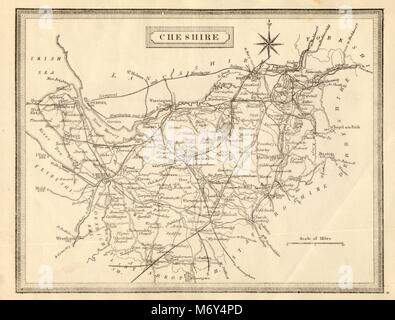 Antique county map of Cheshire by John Heywood. Railways & coach roads c1864 Stock Photo