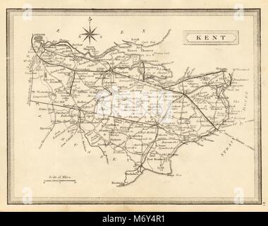 Antique county map of Kent by John Heywood. Railways & coach roads c1864 Stock Photo