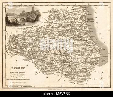 Antique county map of Durham by Archibald Fullarton c1833 old Stock Photo