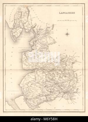 Antique county map of LANCASHIRE by Walker & Creighton for Lewis c1840 old Stock Photo