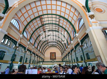 The interior of the Central Post Office in Ho Chi Minh City, Vietnam Stock Photo