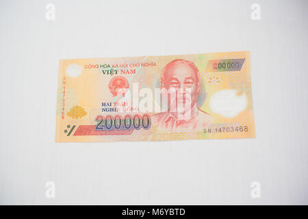 Vietnamese currency 200,000 dong banknote isolated on white background cash Stock Photo