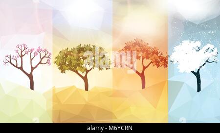 Four Seasons Banners with Abstract Trees - Vector Illustration Stock Vector