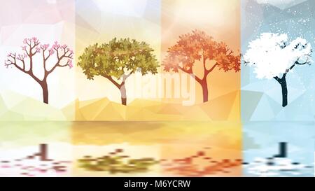Four Seasons Banners with Abstract Trees - Vector Illustration Stock Vector