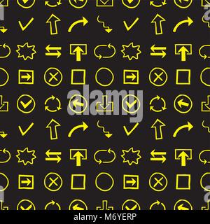 Doodles seamless pattern Hand-Drawn Design Elements with Shapes, Arrows and other. Isolated on white.Stock vector illustration Stock Vector