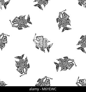 Seamless pattern with fish,hand drawn ,stock vector illustration Stock Vector