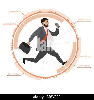 Fat Businessman running in a circle, infographic template, stock vector illustration Stock Vector