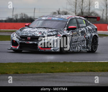 Finlay Crocker, Honda Civic TCR, TCR UK, Test day, Silverstone, Tuesday, 6th March 2018., Autosport, cars, circuit racing, competition, England, motor Stock Photo