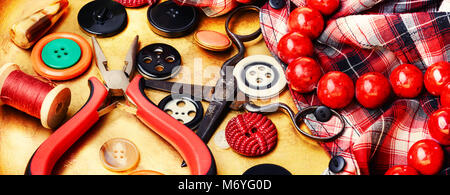 Set buttons from clothes, threads Stock Photo