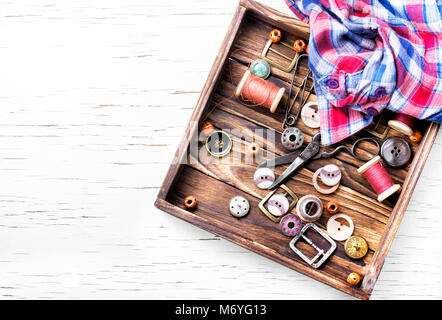 Set buttons from clothes, threads Stock Photo