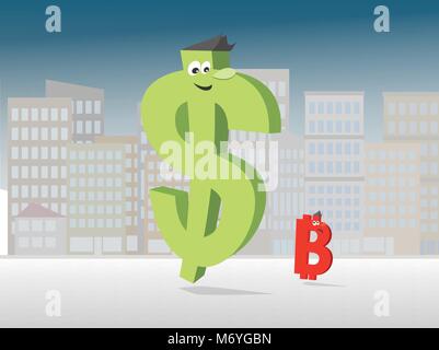 Strong dollar with cryptocurrencies - Elements is grouped and divided into layers. Stock Vector
