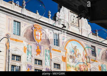 Soap bubbles on building background Stock Photo