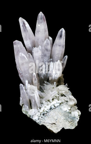 Pure Quartz Crystal cluster on black background Stock Photo