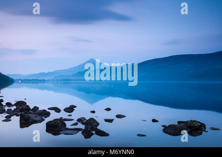 Schiehallion reflected in Loch Rannoch at dawn, Perthshire, Scotland, UK Stock Photo