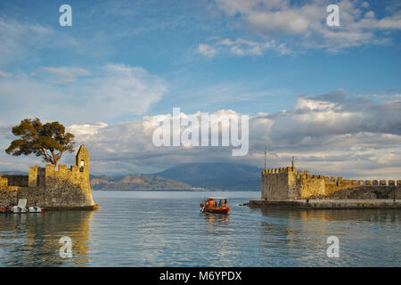 Sunset at the port of Nafpaktos town, Western Greece Stock Photo