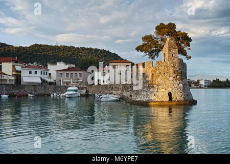 Sunset at the port of Nafpaktos town, Western Greece Stock Photo