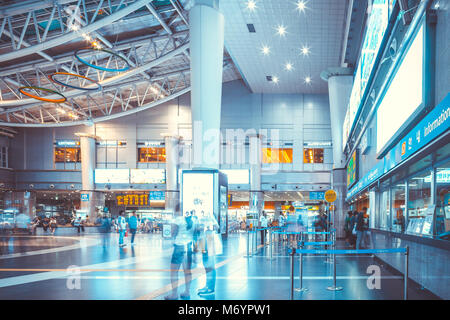 SEOUL, SOUTH KOREA - AUGUST 16, 2015: People buying tickets at Yongsan station - main railway station in Seoul Stock Photo