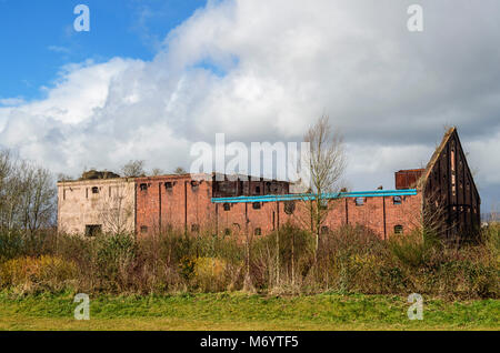 Old abandoned ruin off the Usk River walk near the Transporter Bridge Newport, South Wales Stock Photo